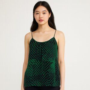 Theory 100% Silk Green Dot Print Lined Camisole Top Spaghetti Straps Size P